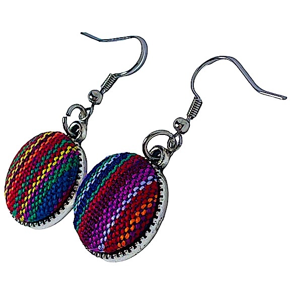 Woven Rainbow Striped Fabric Charm Dangly Earrings NEW - Picture 3 of 6